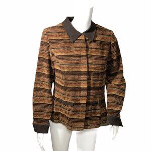 R & K Original Blazer Womens 10P Button Down Jacket Brown Tan Red Striped Career